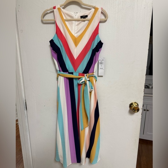 R&K Vibrant V-Neck Striped Midi Dress *NEW* Thanksgiving Fall Autumn - Picture 2 of 6